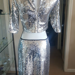 SEQUIN 2 PIECE crop TOP & MAXI SKIRT SILVER